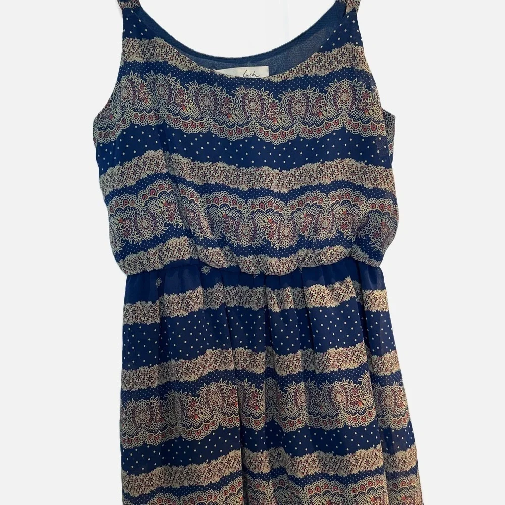 LUSH XS Tank Dress in blue polko dots, floral and stripes design in size XS - Picture 4 of 5